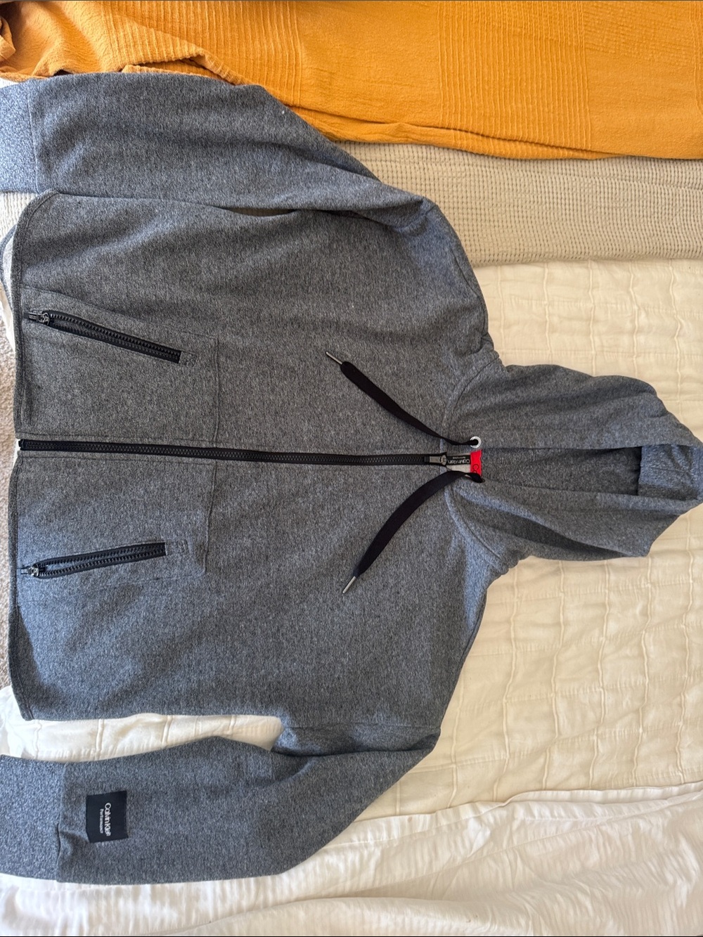Calvin Klein Performance  Heather Gray Full-Zip Hoodie with Black Drawstrings